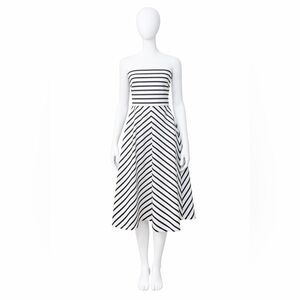 The Limited Nautical Black White Striped Strapless Dress A-Line Size M